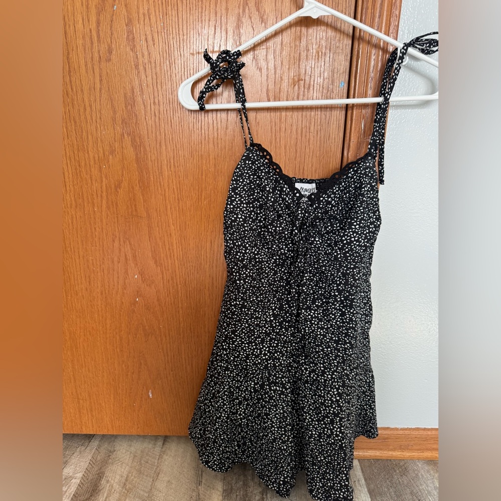 Princess Polly black with white petals pattern, tie strap skort, feminine fit